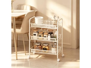 Desserte roulante 3 niveaux avec paniers, chariot de rangement cuisine mobile, blanc