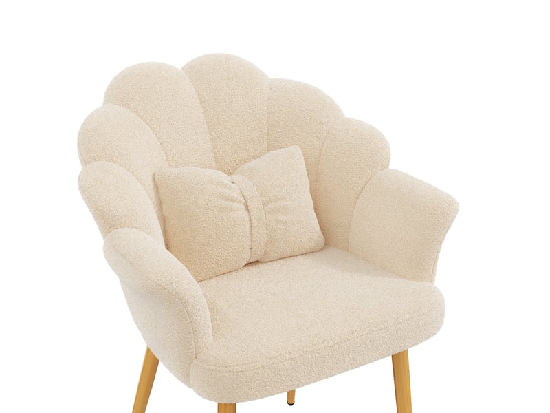  Lot de 2 fauteuils 64x65,5x85 cm, dossier pétale, accoudoirs, coussins inclus, pieds en métal doré, beige  - Conforama D