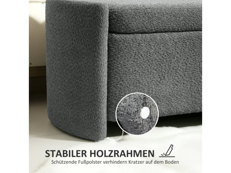  Banc coffre gris effet velours avec couvercle, rangement, rembourré, 105x44x45,5 cm, salon et chambre  - Conforama E