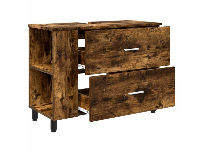  Unité de vanité de salle de bain, meuble de rangement chêne fumé 80x35x60 cm  - Conforama D