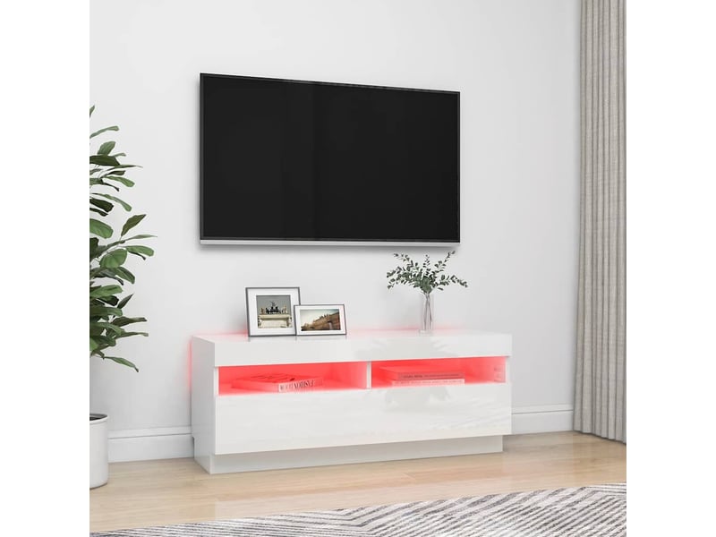  Meuble tv - banc tv - meuble de rangement avec lumières led blanc brillant 100x35x40 cm  - Conforama C