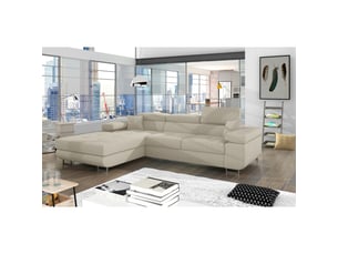 Canapé d'angle gauche fixe <strong></strong> <strong></strong> 4 places Tissu beige avec coffre de rangement