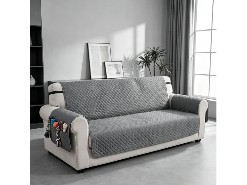  Housse de protection canapé 3 places 306 x 177 cm – gris – imperméable antidérapante avec poches latérales  - Conforama B