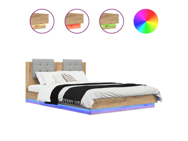 Lit double- lit adulte - cadre de lit avec tête de lit chêne artisanal 150 x 200 cm - Conforama A
