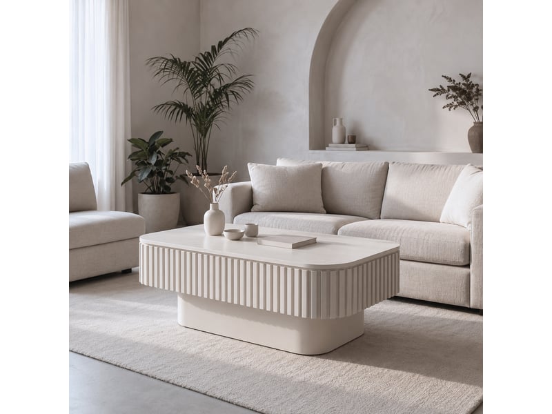 Table basse rectangulaire 98x60 cm, crème, avec coffre Fay Lum - Conforama E