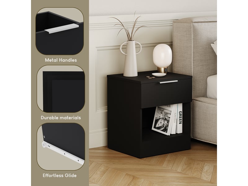  Table de chevet trega 1 tiroirs, commode de nuit, chambre, rangement, set de 2, 41x39x28cm, nior 3332087 - Conforama R