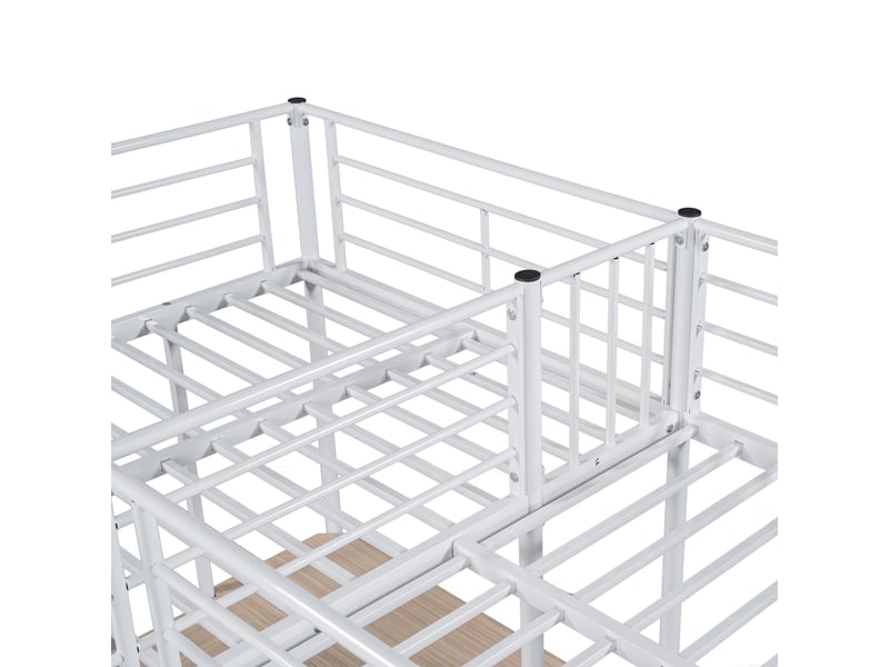  Lit mezzanine 2x90x200cm, 2xlit 1 place avec bureau, escalier, barrières et sommiers, lit en métal, blanc, sans matelas  - Conforama E
