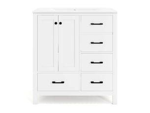 Meuble sous-vasque avec vasque céramique 4 tiroirs 2 portes blanc 76x46,3x82,3 cm