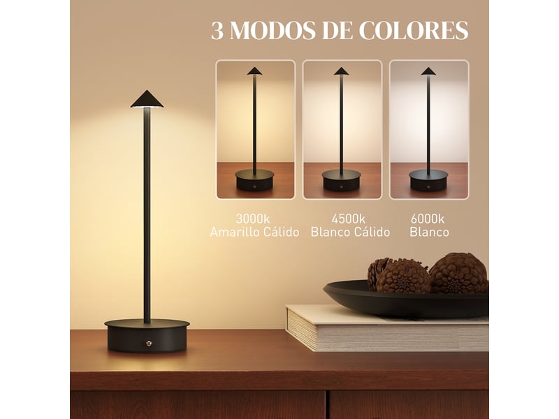  Lot de 2 lampes de table led rechargeables avec port usb, commande tactile et intensité lumineuse réglable, ø10 x 30 cm, noires  - Conforama D