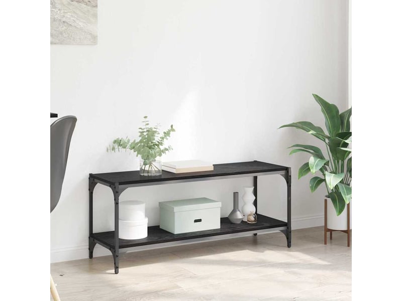  Meuble tv - banc tv - meuble de rangement chêne noir 100x33x41cm bois d'ingénierie et fer  - Conforama B
