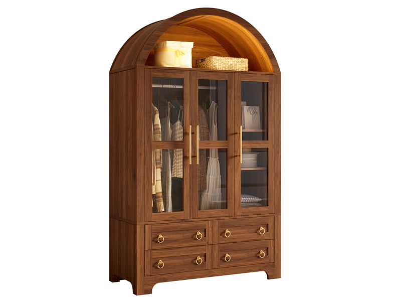  Armoire 3 portes vitrées et 4 tiroirs avec led 110x50x186 cm coloris noyer  - Conforama A
