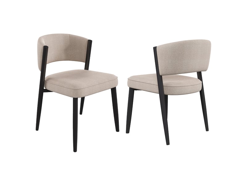  Lot de 2 chaises de salle à manger 49x60x80 cm, assise rembourrée 25d, dossier incurvé, métal et chenille taupe  - Conforama A