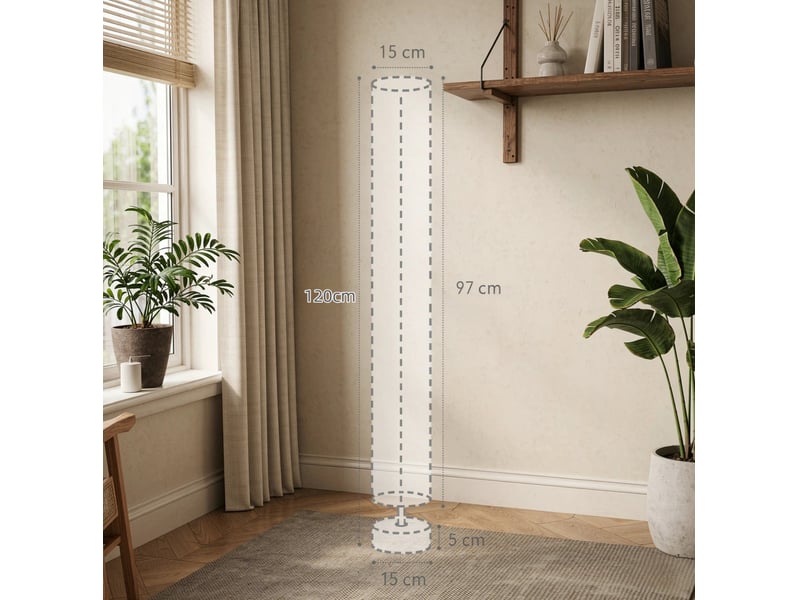  Lampadaire gris 120 cm avec abat-jour en lin, 2 douilles e27 et interrupteur au pied  - Conforama C