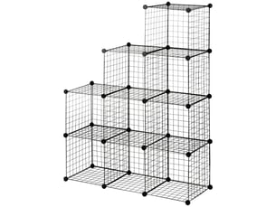 Étagère cube modulable diy avec 9 compartiments en treillis métallique pour salon, chambre à coucher, noir