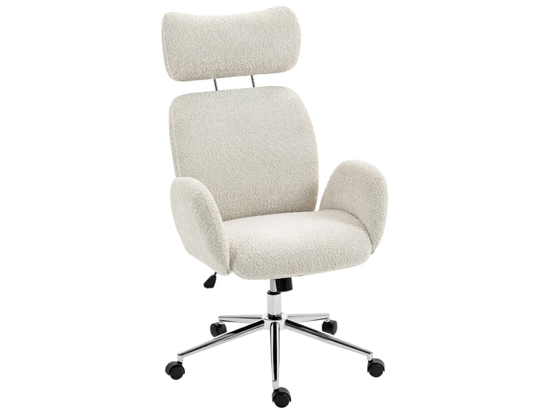  Chaise de bureau ergonomique avec appui-tête réglable, fonction inclinable, hauteur réglable, grise et blanche.  - Conforama A