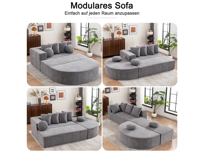 Canapé modulaire gris en tissu chenille moelleux et confortable - s'adapte facilement à tout espace et pas de montage nécessaire 263x171x66cm - Conforama C