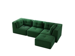 Canapé d'angle modulable ulevr 3 places avec ottomane, velours côtelé vert, 297 x 177 x 69 cm, modules combinables, sans montage