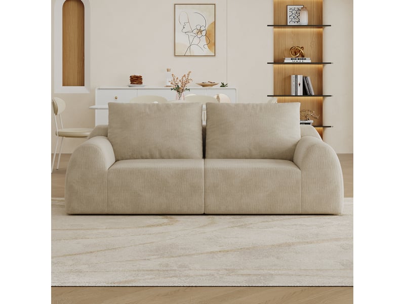  Canapé droit 2 places en mousse haute élasticité sans outils, revêtement en tissu chenille kaki, 190 × 95 × 85 cm  - Conforama D