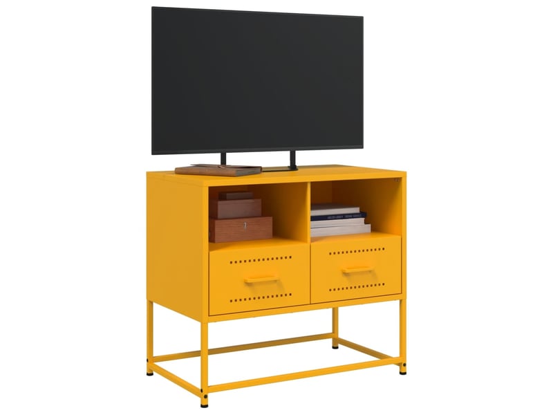  Meuble tv - banc tv - meuble de rangement jaune moutarde 68x39x60,5 cm acier  - Conforama E