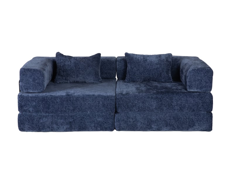 Canapé modulable bleu foncé en tissu chenille, canapé-lit de sol convertible avec cadre fixe, sans assemblage, 2 places, pour salon et chambre - Conforama A