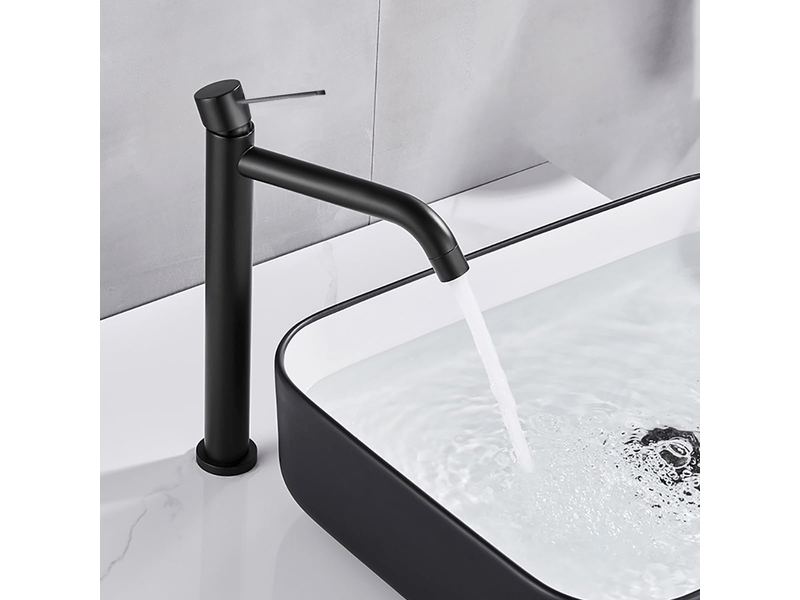  Robinet de lavabo de salle de bain avec eau chaude et froide, en acier inoxydable, noir, bec haut, coude, tuyau de 60 cm PB502396 - Conforama D