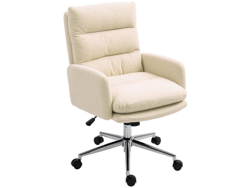  Chaise de bureau ergonomique en fausse laine crème, accoudoirs, inclinable, rembourrée, réglable en hauteur  - Conforama A