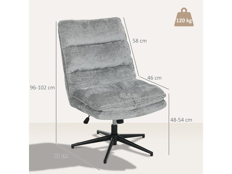  Chaise de bureau pivotante sans accoudoirs, revêtue d'un tissu doux, réglable en hauteur, pieds en acier, grise.  - Conforama E