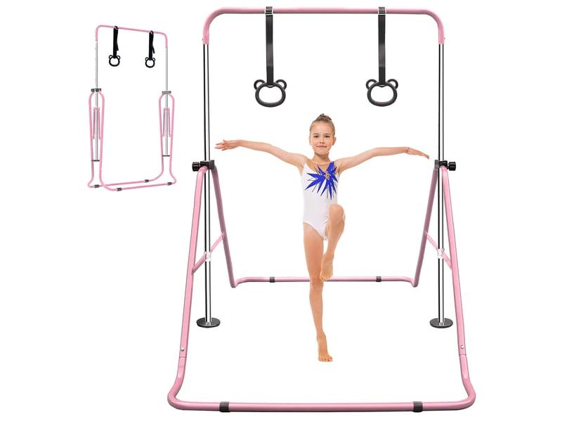  Barre de gymnastique enfant réglable 88,9 à 129,54 cm rose, pliable avec anneaux, pour un entraînement sûr  - Conforama A
