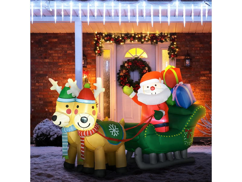  Père noël gonflable, décoration de noël gonflable, avec souffleur, pour une utilisation intérieure et extérieure, blanc et or  - Conforama D