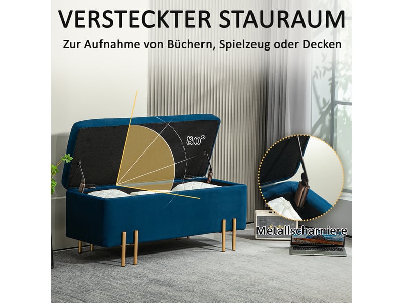 Banquette de rangement 100x40x42 cm coffre bois métal bleu  - Conforama E