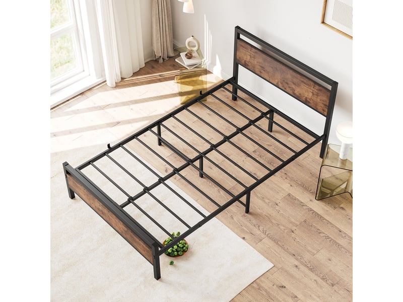  Cadre de lit 120x200 cm en métal et bois avec sommier à lattes - rangement sous lit 27 cm charge 400 kg  - Conforama W