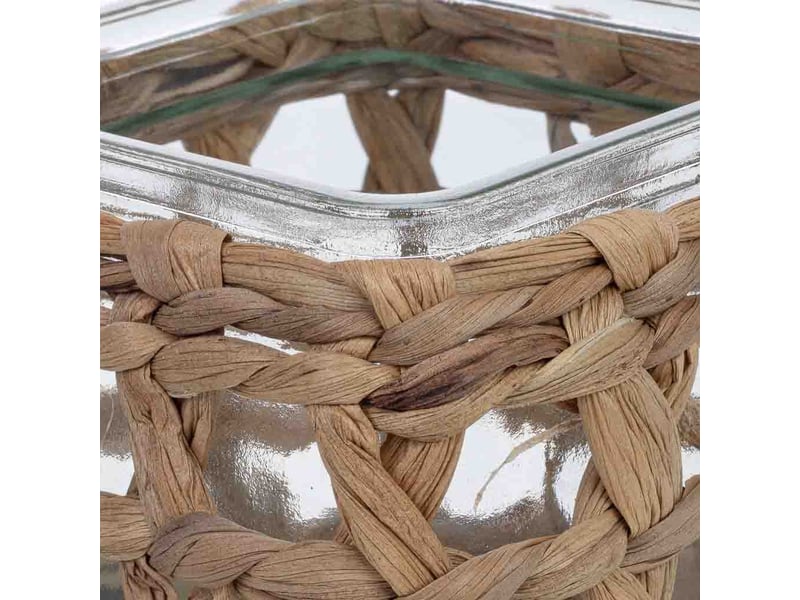  Bougeoir en verre recouvert de fibres naturelles marron 9,5x9,5x10 h cm  - Conforama D