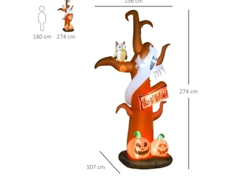 Décoration gonflable halloween arbre avec fantôme et citrouilles, éclairage led en polyester marron 156 × 107 × 274 cm - Conforama D