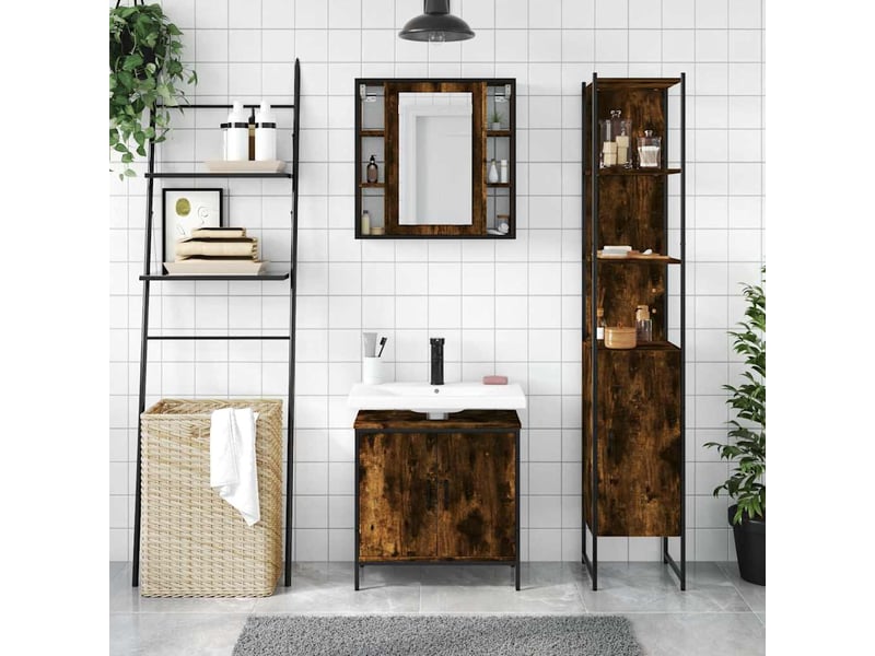 Ensemble d'armoires de salle de bain 3 pcs chêne fumé shl4702 - Conforama C