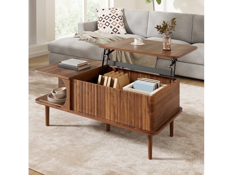  Table basse 100x48x55,5 cm plateau relevable mdf noyer  - Conforama C