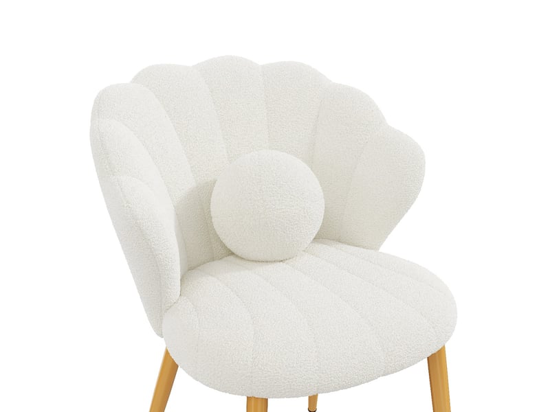  Lot de 2 chaises de salle à manger 60 x 62,5 x 83 cm blanches en tissu peluche, dossier coquillage et coussins  - Conforama E