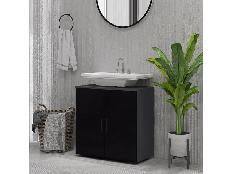  Meuble sous lavabo noir 60 x 30 x 60 cm à 2 portes  - Conforama D