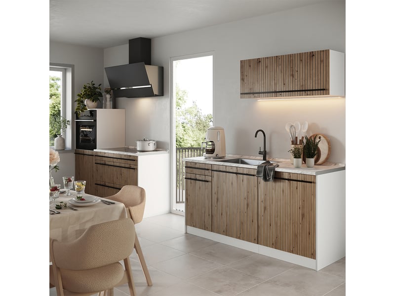  Vicco cuisine, chêne artisanblanc, 160cm plan de travail chêne doré  - Conforama D