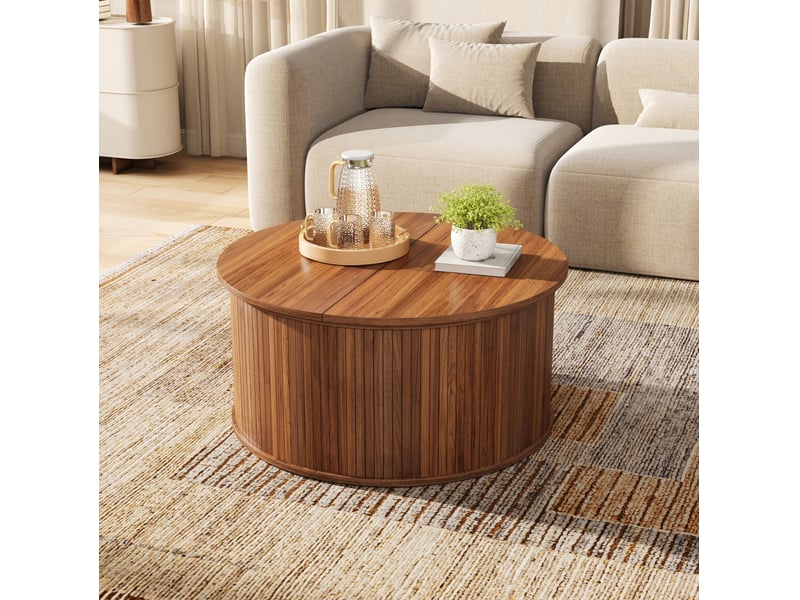  Table basse relevable ronde 88 cm – noyer – plateau réglable avec rangement intégré en mdf pour salon  - Conforama B