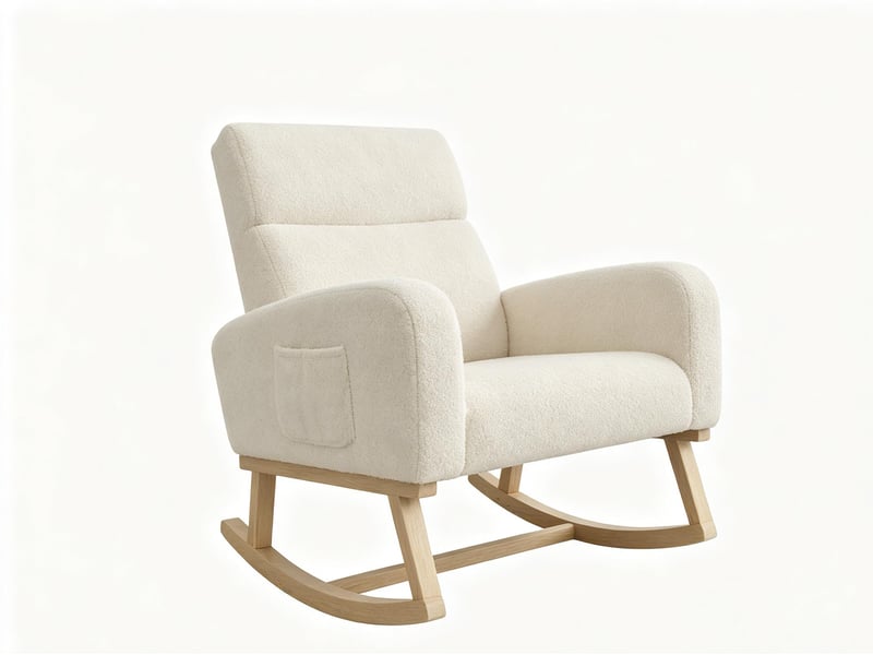  Fauteuil à bascule rembourré – fauteuil à bascule moderne – larges accoudoirs avec poches – assise spacieuse – peluche ours en peluche gris clair  - Conforama A