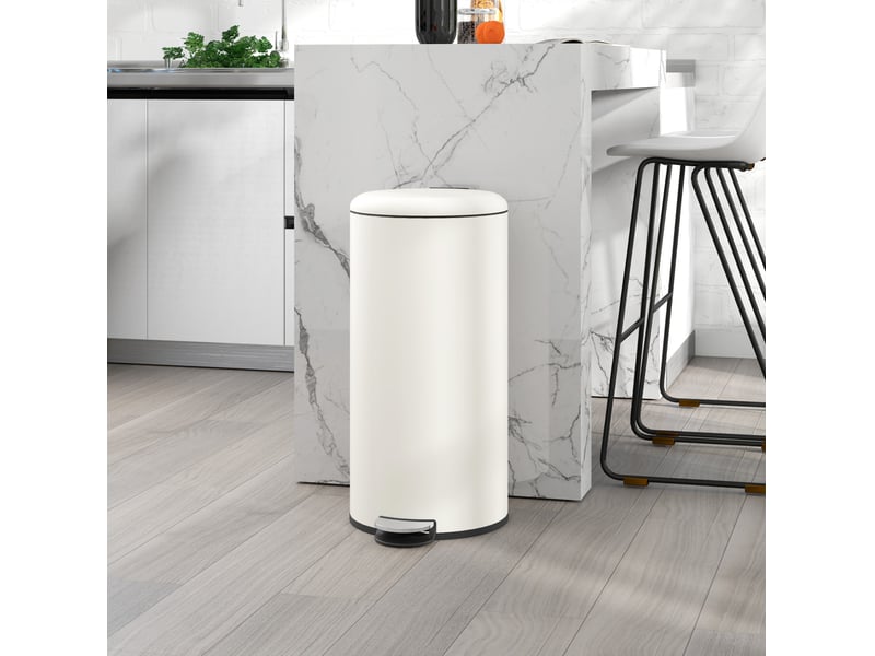 Poubelle 30l avec pédale et seau intérieur, poubelle de bureau et cuisine, blanc ivoire - Conforama B