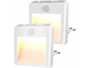 Lot de 2 veilleuses led prises, détecteur de mouvement, luminosité et température réglables pour chambre