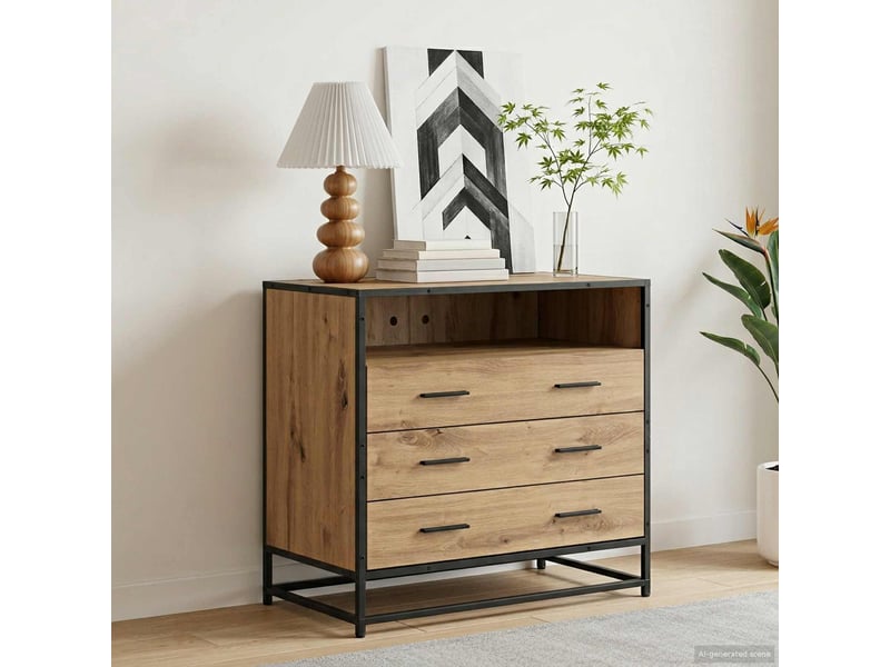  Armoire à tiroirs, commode 3-tiroir chêne artisanal 70x41x70 cm  - Conforama B