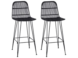 Lot de 2 tabouret de bar, chaise de bar noir 44x55x109 cm rattan et acier