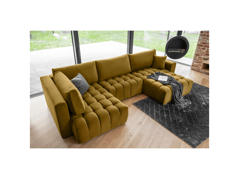  Canapé d'angle bonita convertible 6 places jaune tissu – droit – 350x175cm  - Conforama B