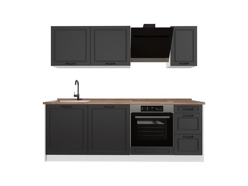  Vicco cuisine, anthracite campagneblanc, 220cm plan de travail chêne doré  - Conforama A
