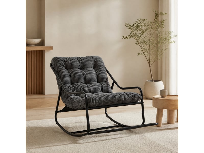 Fauteuil à bascule extérieur,75x116x82 cm,avec coussin réglable,acier,noir et gris - Conforama B