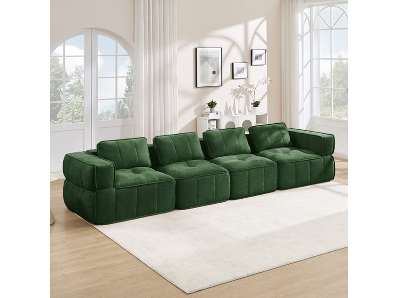  Canapé modulaire 4 places sans structure rigide avec mousse 32d et base antidérapante en polyester vert  - Conforama B