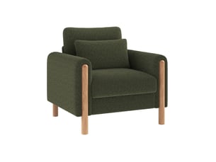 Fauteuil fixe 1 place en tissu bouclette vert, coussin d'assise amovible et confort moelleux au quotidien