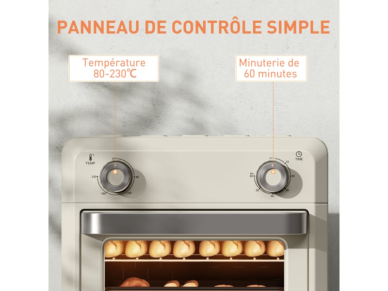 10l friteuse sans huile mini four à air chaud 1 000 w avec température réglable 80°c-230°c, 32x27,2x29,8cm, minuterie  - Conforama R
